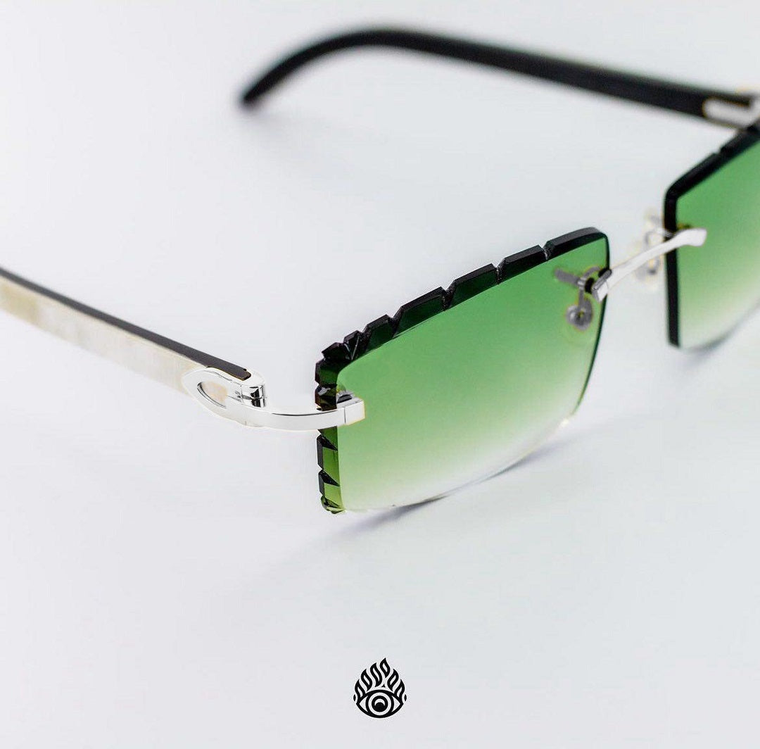 Cartier White Horn Glasses, Platinum Detail, Green Lens CT0046O-002