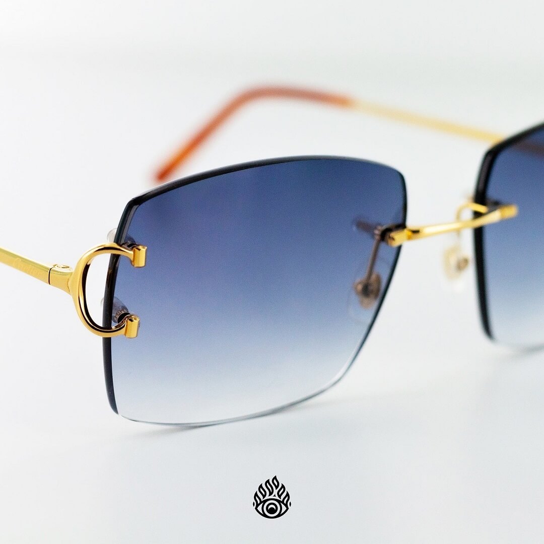 Cartier Big C Sunglasses with Gold Detail & Gradient Blue Lens CT0092O-001 Blue Lens
