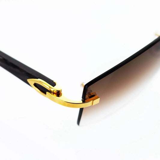 Cartier Black Horn Sunglasses, Gold Detail, Brown Lens CT0049O-001
