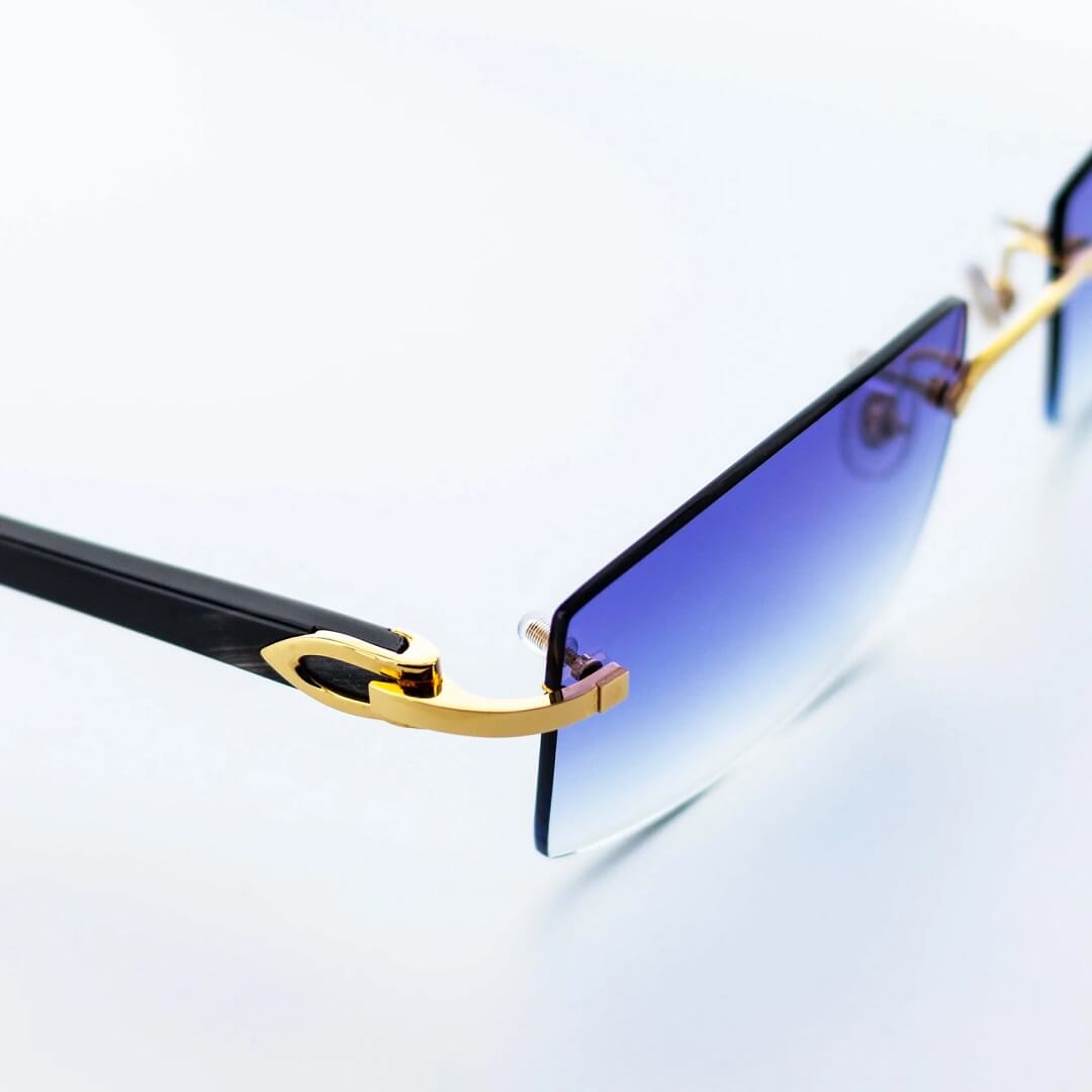 Cartier Black Horn Sunglasses, Gold Detail, Purple Lens CT0049O-001