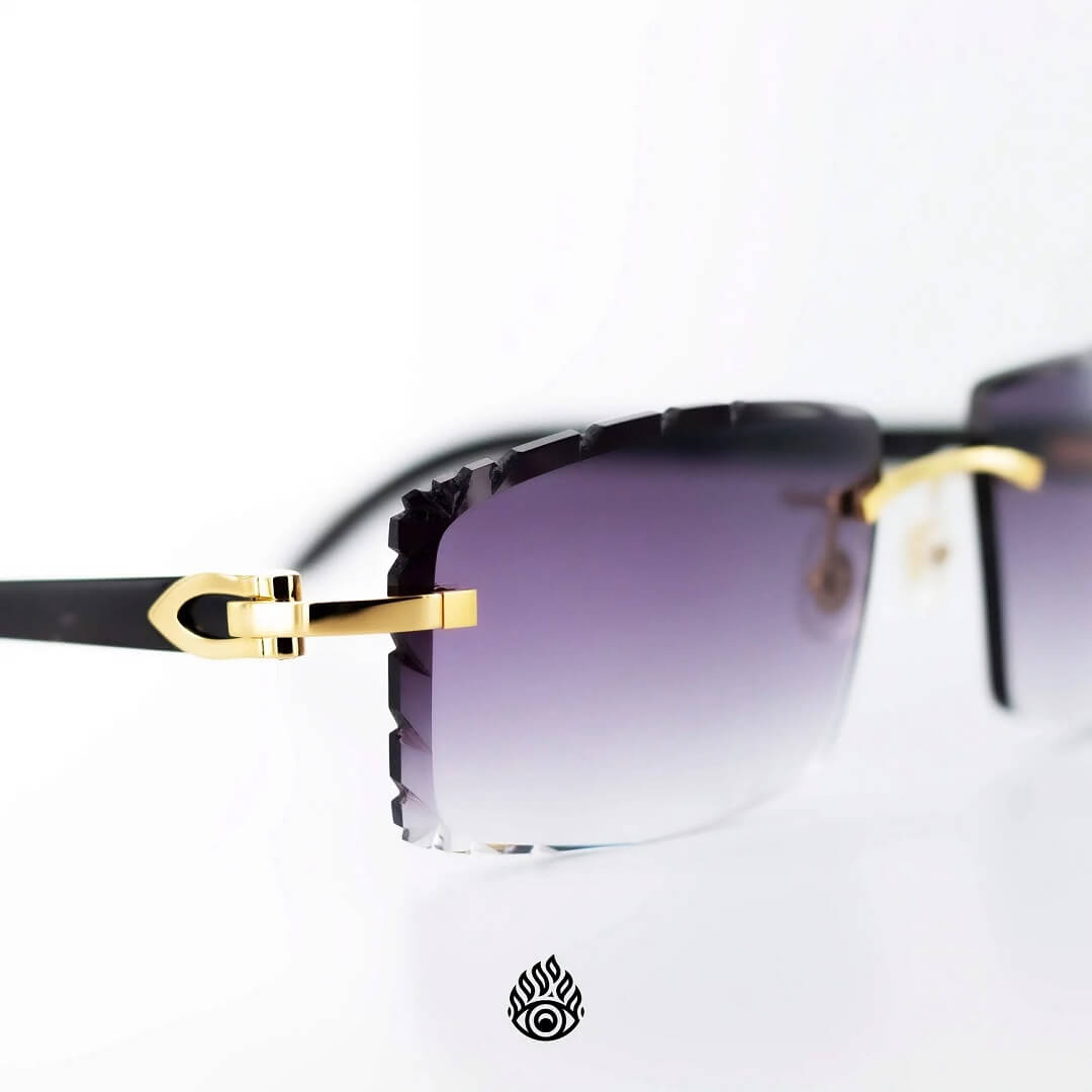 Cartier Black Horn Sunglasses, Gold Detail, Purple Lens CT0049O-001