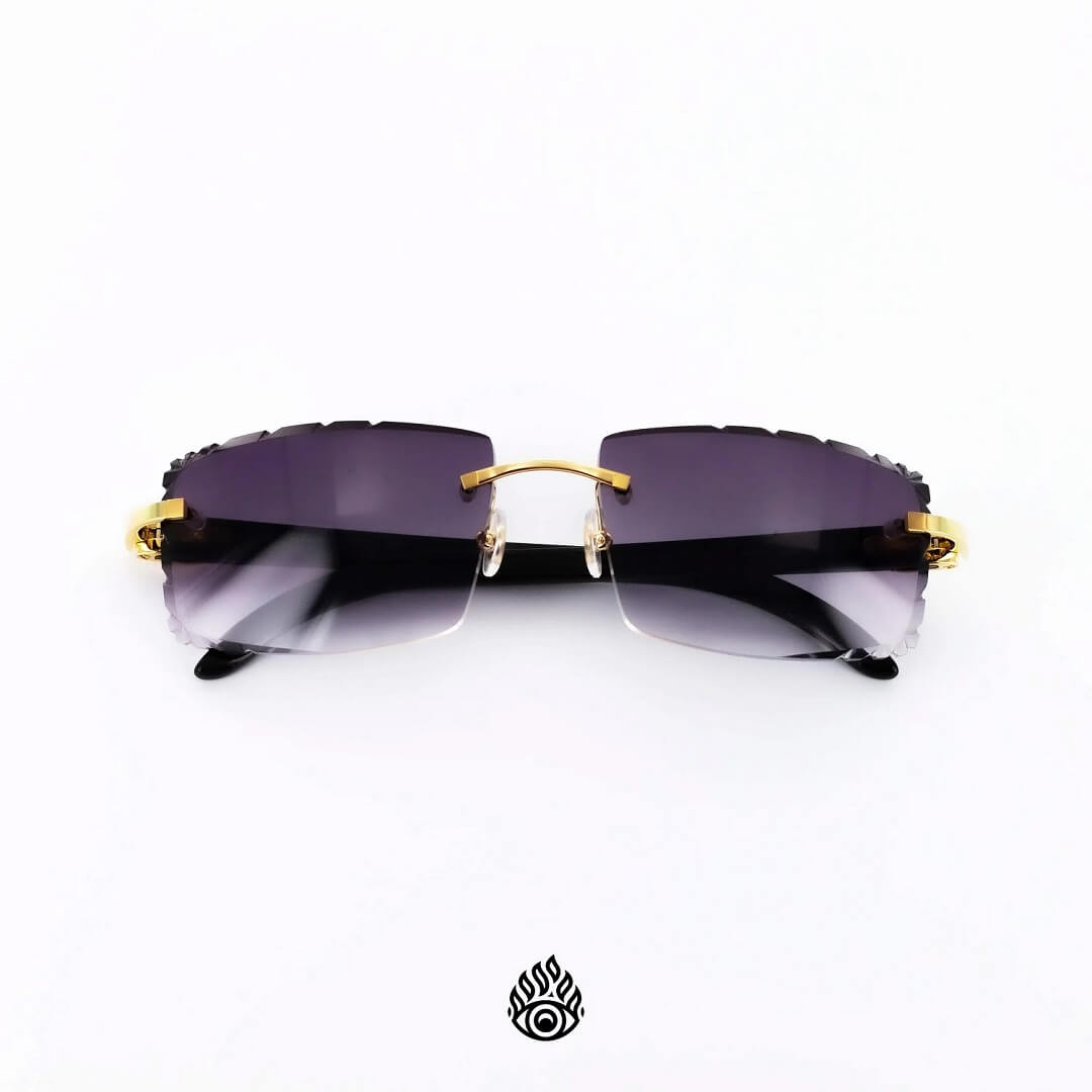 Cartier Black Horn Sunglasses, Gold Detail, Purple Lens CT0049O-001