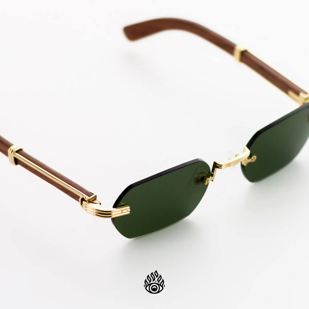 Cartier Bagatelle Wood Glasses, Gold C Decor, Green Lens – All
