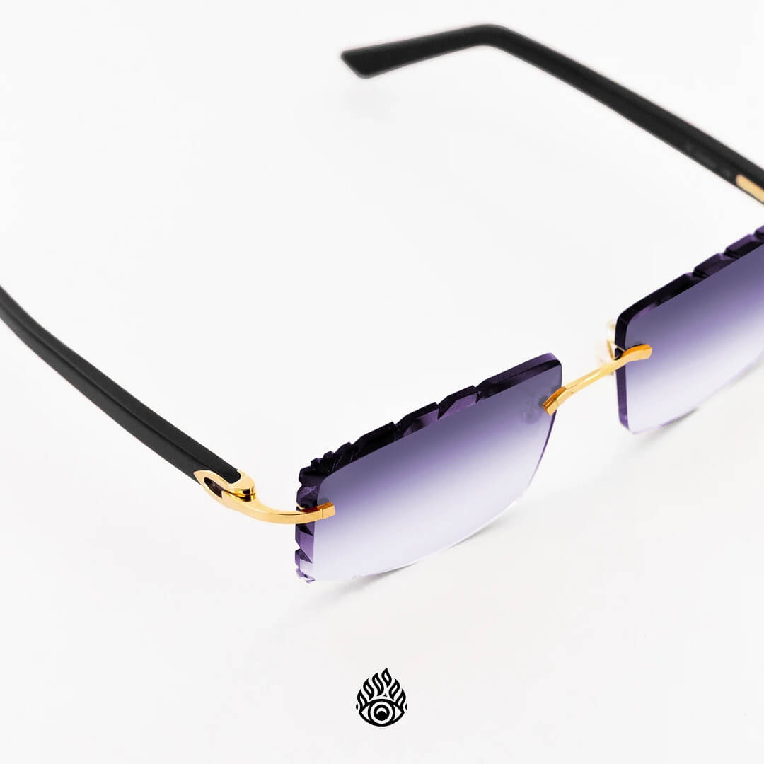 Cartier Black Acetate Glasses with Gold C Decor Purple Lens Purple Diamond Cut