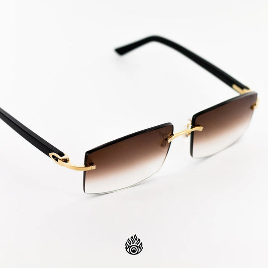 Cartier Black Acetate Glasses with Gold C Decor & Brown Lens