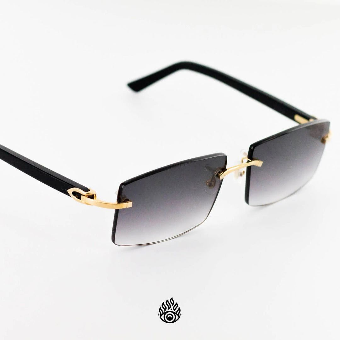 Cartier Black Acetate Glasses with Gold C Decor & Grey Lens