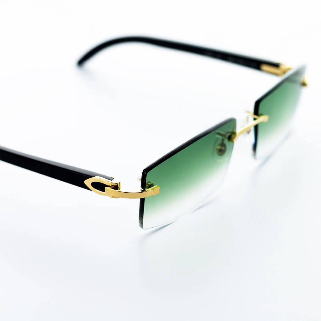 Cartier Black Horn Glasses, Buffs, Gold Detail, Money Green Lens CT0049O-001