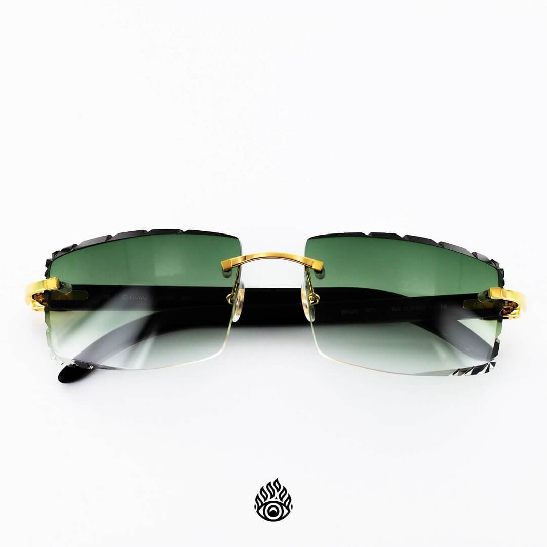 Cartier Black Horn Glasses, Buffs, Gold Detail, Money Green Lens CT0049O-001