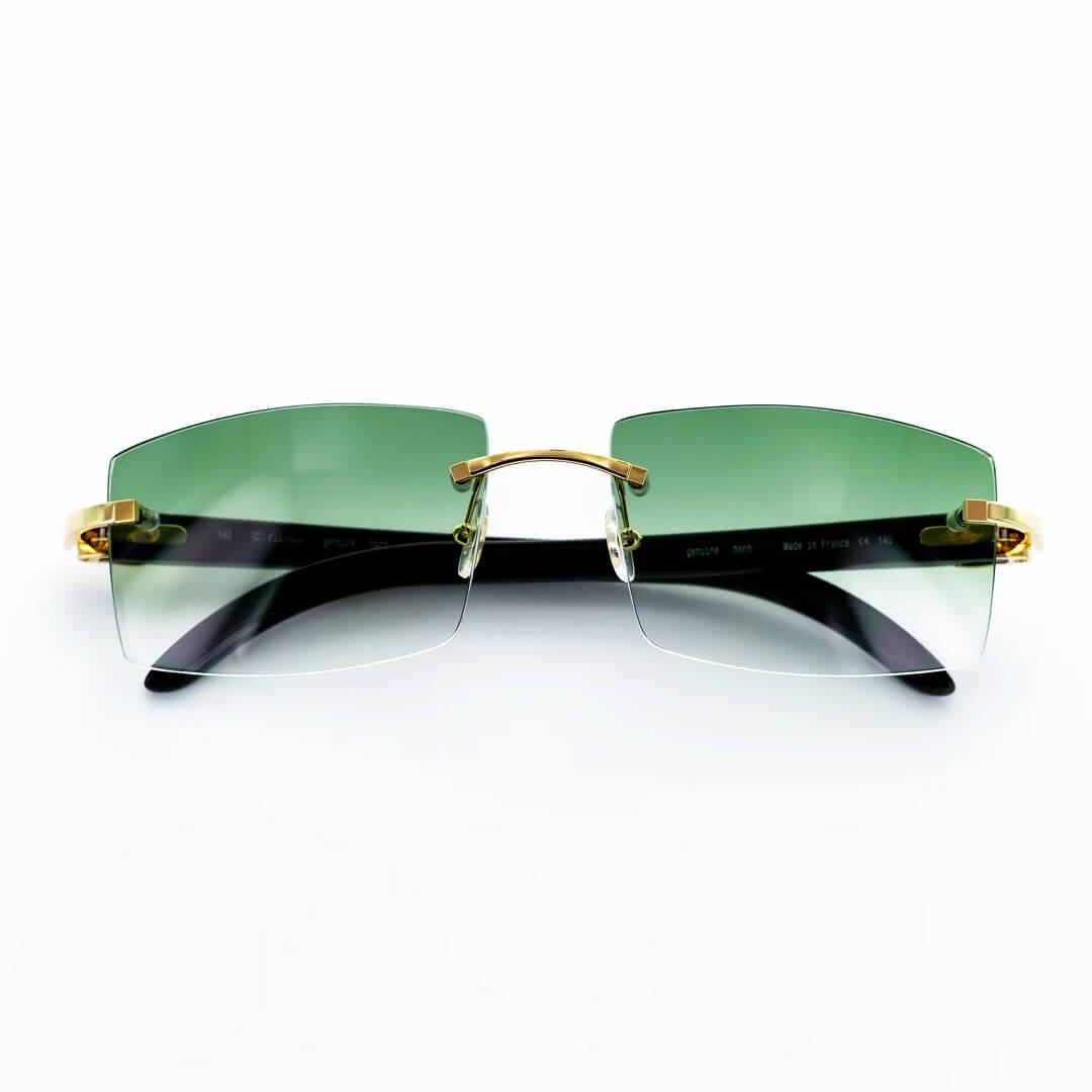 Cartier Black Horn Glasses, Buffs, Gold Detail, Money Green Lens CT0049O-001