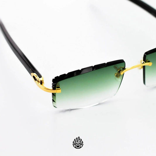 Cartier Black Horn Glasses, Buffs, Gold Detail, Money Green Lens CT0049O-001