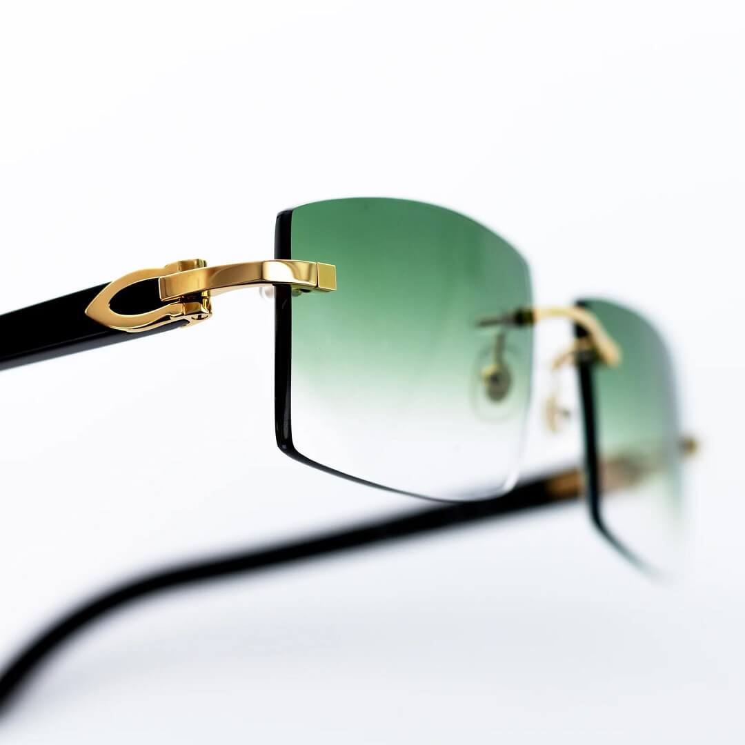 Cartier Black Horn Glasses, Buffs, Gold Detail, Money Green Lens CT0049O-001