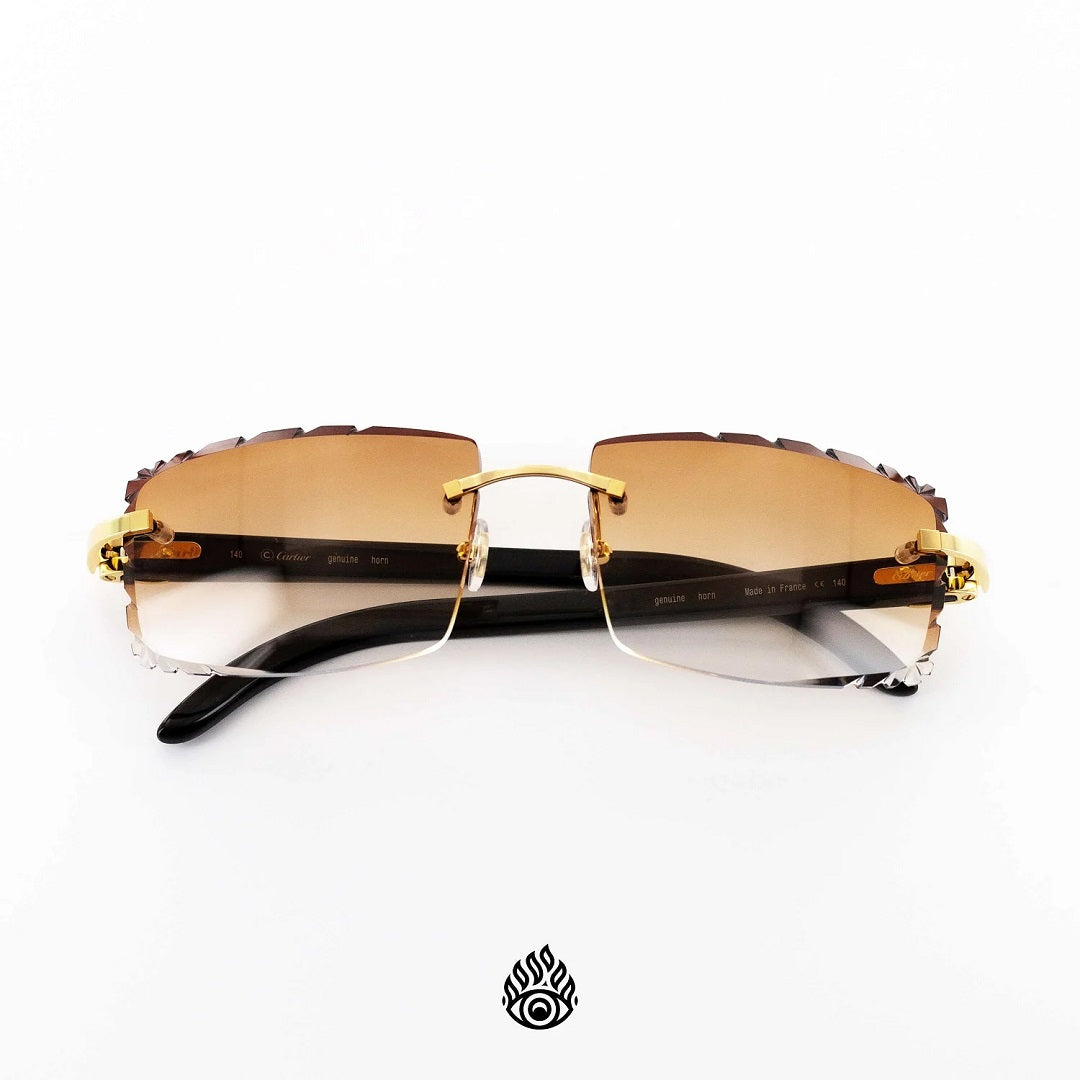 Cartier Black Horn Glasses, Gold Detail, Honey Brown Lens CT0049O-001