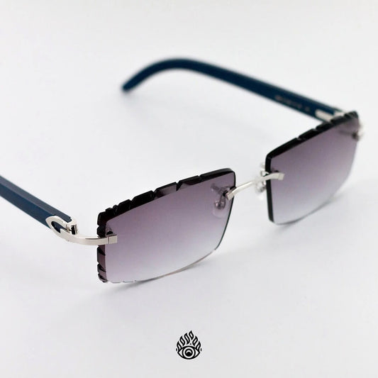 Cartier Blue Wood Glasses with Platinum C Decor and Purple Lens