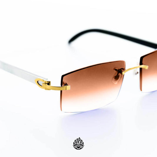 Cartier White Horn Glasses, Gold Detail, Honey Brown Lens CT0046O-001