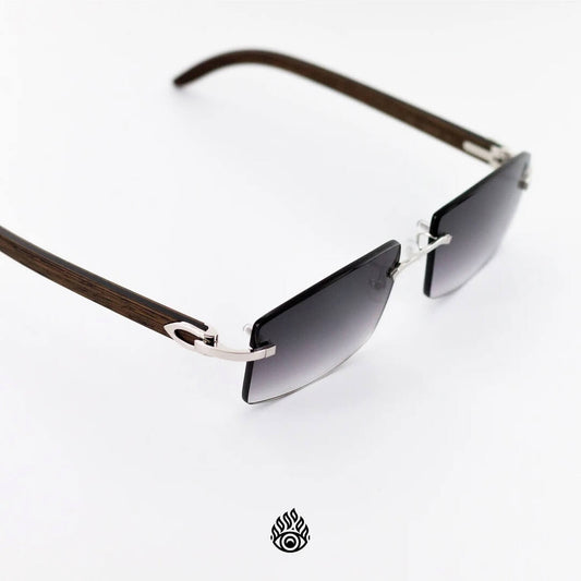 Cartier Dark Wood Glasses with Platinum C Decor and Grey Lens
