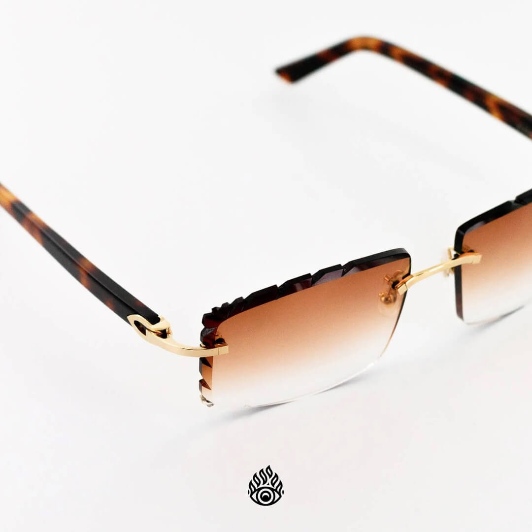 Cartier Tortoise Acetate Glasses with Gold C Decor & Honey Brown Lens