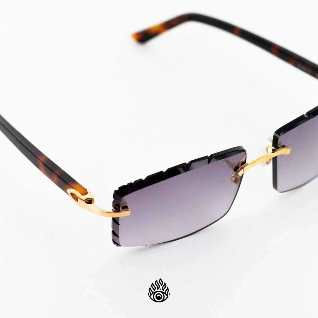 Cartier Tortoise Acetate Glasses with Gold C Decor & Purple Lens Purple Diamond Cut