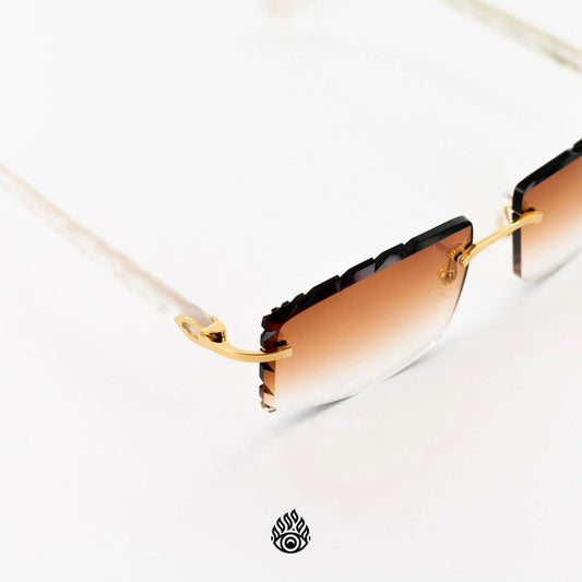 Cartier White Acetate Glasses with Gold C Decor & Honey Brown Lens