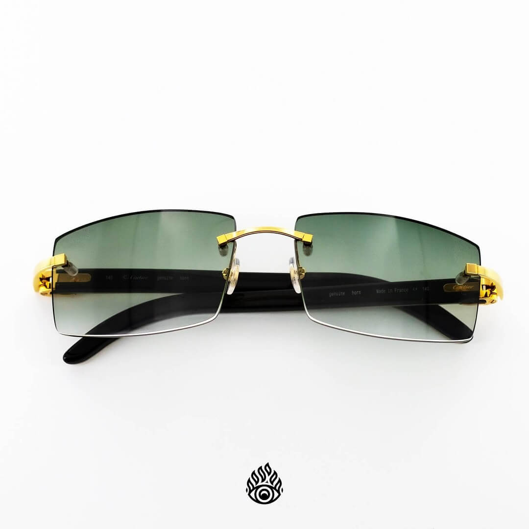 Cartier White Horn Glasses w/ Gold Detail & Money Green Lens CT0046O-001