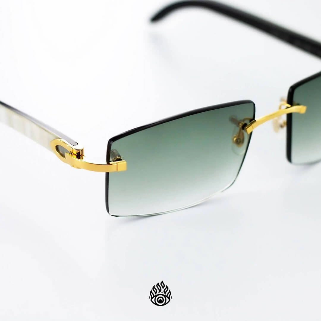 Cartier White Horn Glasses w/ Gold Detail & Money Green Lens CT0046O-001