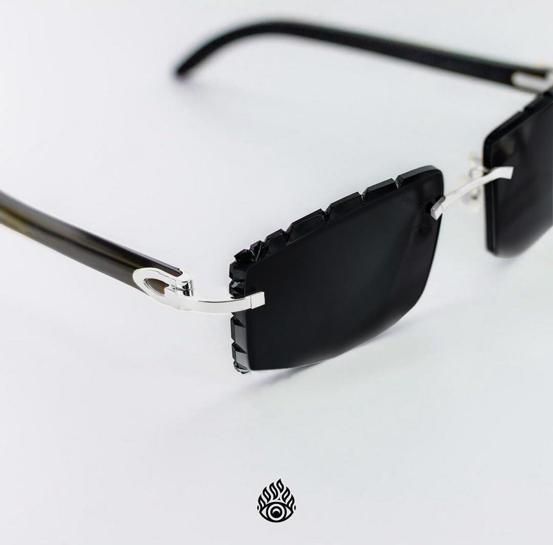 Cartier Black Horn Glasses Platinum Detail Blackout Lens CT0049O 001