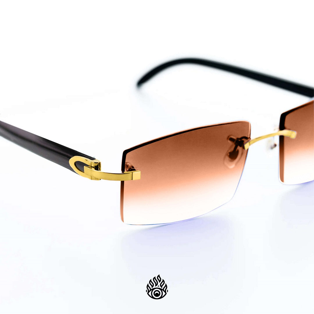 Cartier Black Horn Glasses, Gold Detail, Honey Brown Lens CT0049O-001