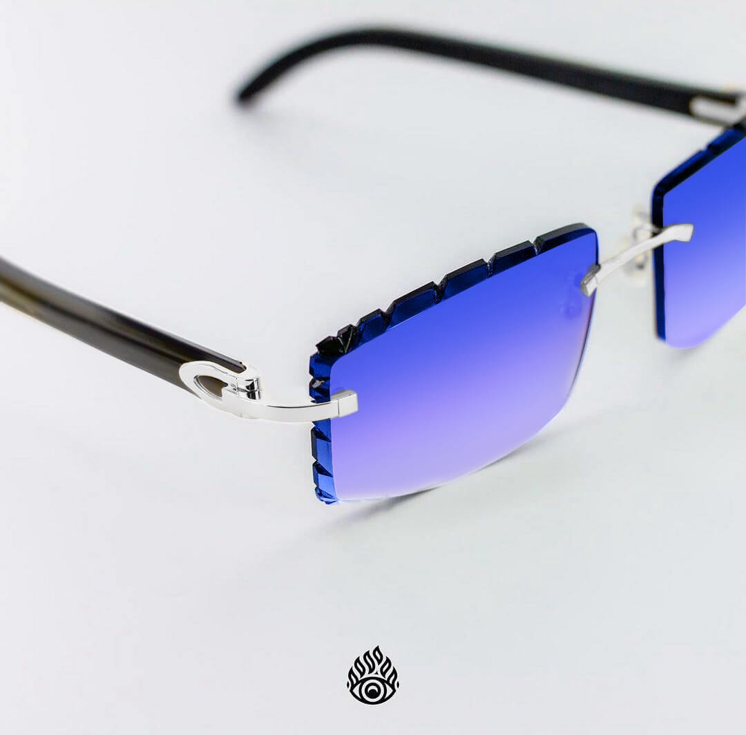 Cartier Black Horn Glasses, Platinum Detail, Blueberry Lens CT0049O-001