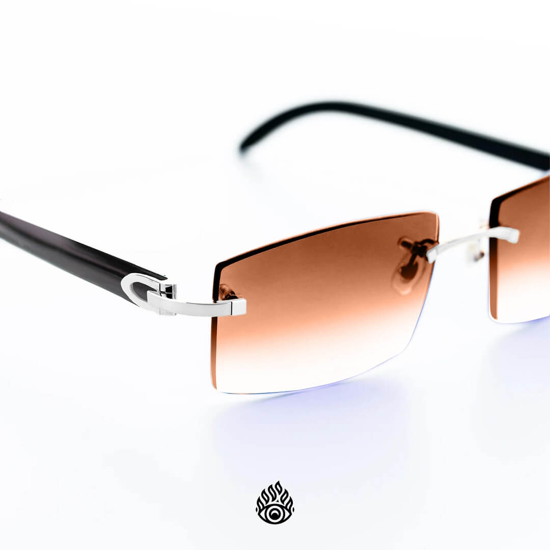 Cartier Black Horn Glasses, Platinum Detail, Honey Brown Lens CT0049O-001