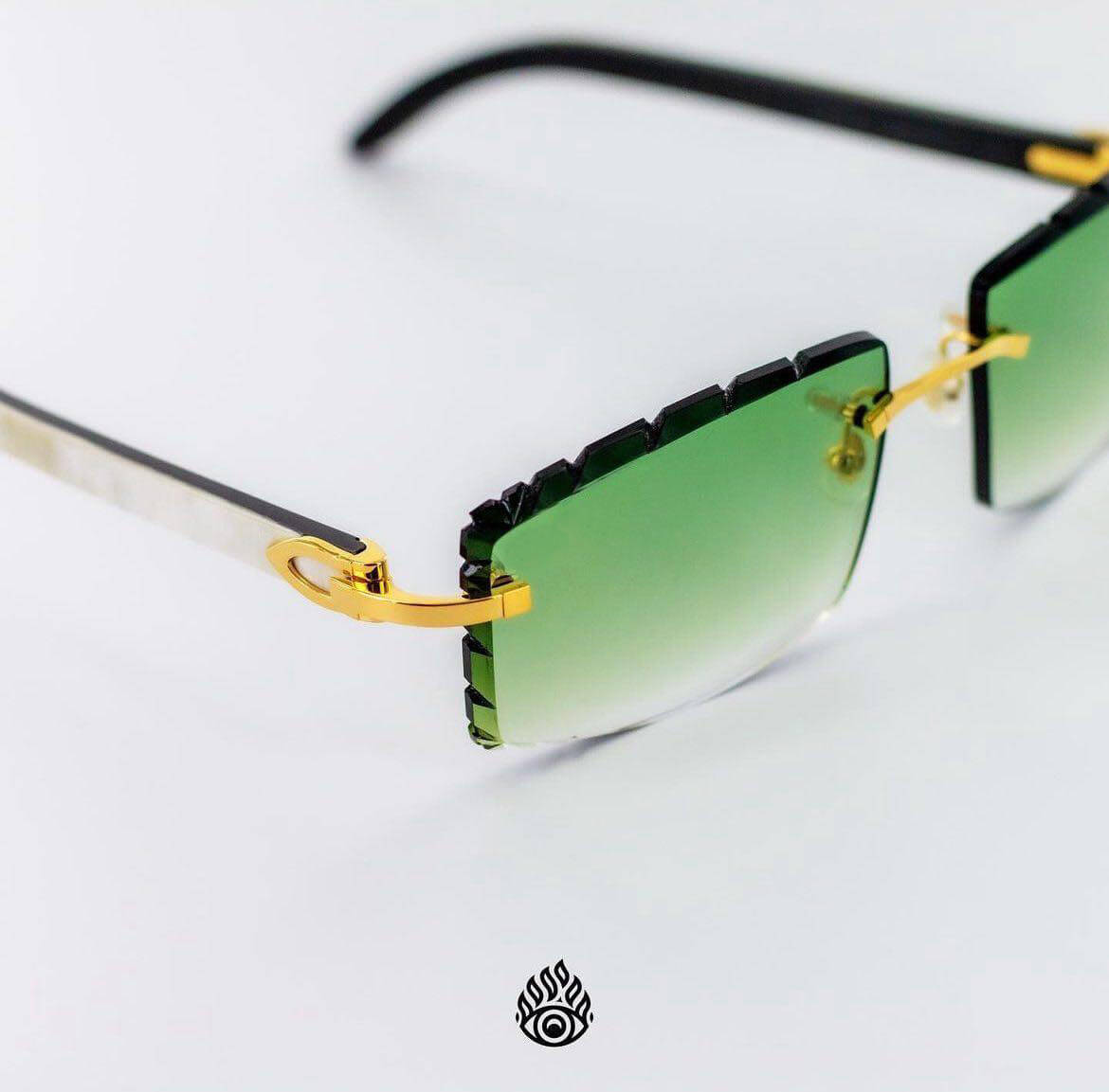 Cartier White Horn Glasses w/ Gold Detail & Money Green Lens CT0046O-001