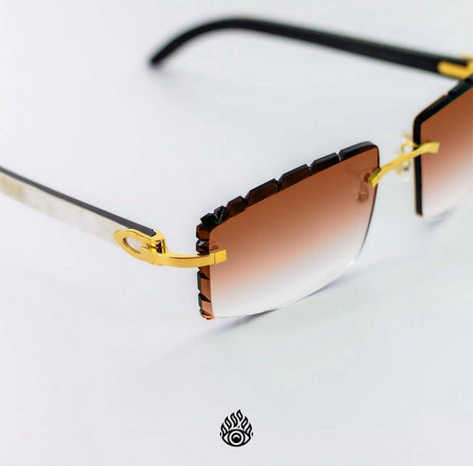 Cartier White Horn Glasses, Gold Detail, Honey Brown Lens CT0046O-001