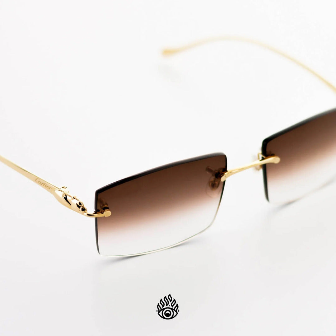 Panthère De Cartier Glasses, Brushed Gold Detail, Brown Lens – All