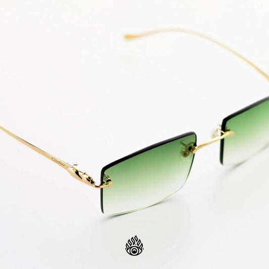 Panthère De Cartier Glasses, Gloss Gold Detail, Green Lens