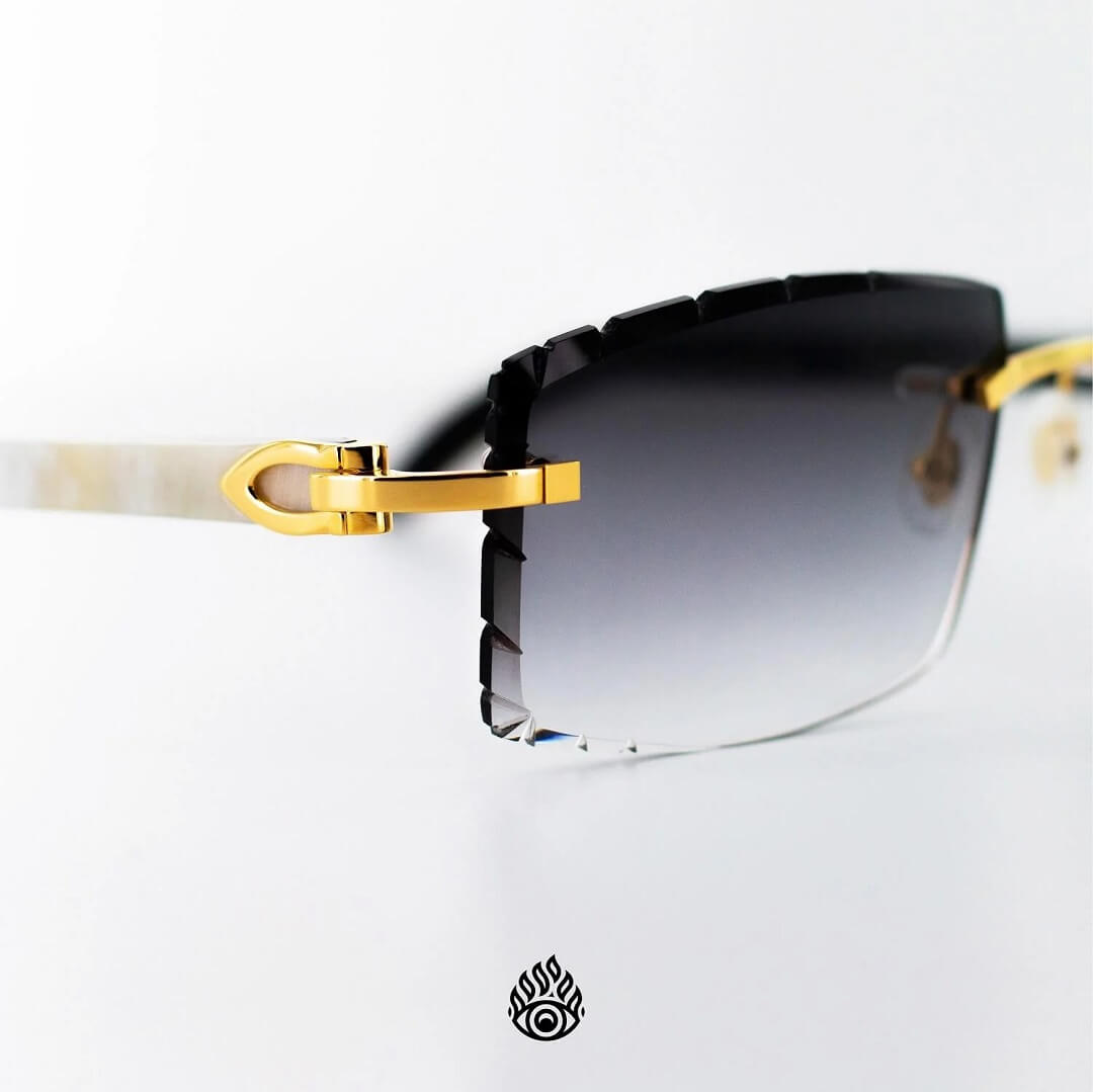 Cartier White Horn Sunglasses with Gold Detail & Grey Gradient Lens CT0046O-001