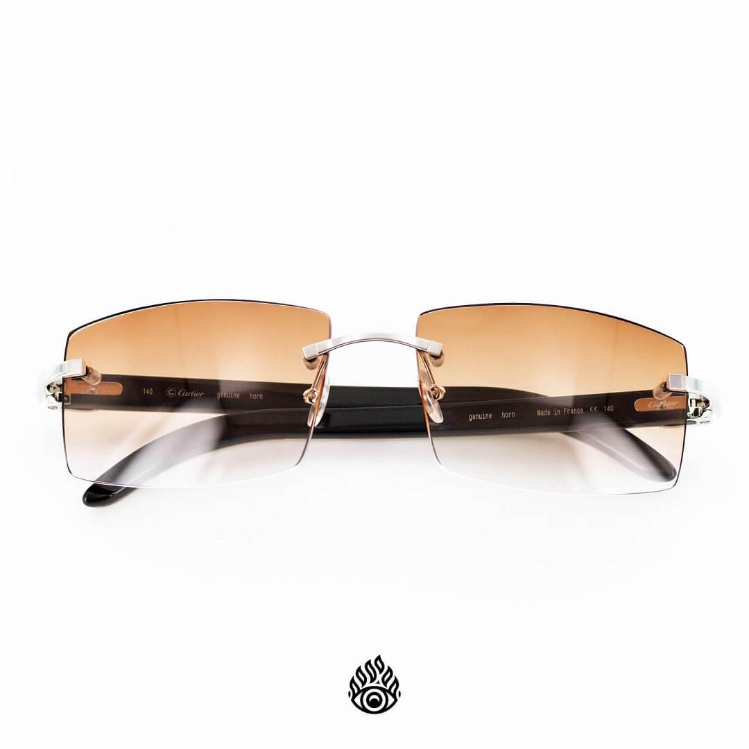 Cartier White Horn Glasses, Platinum Detail, Honey Brown Lens CT0046O-002