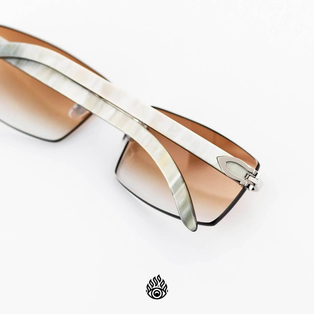 Cartier White Horn Glasses, Platinum Detail, Honey Brown Lens CT0046O-002