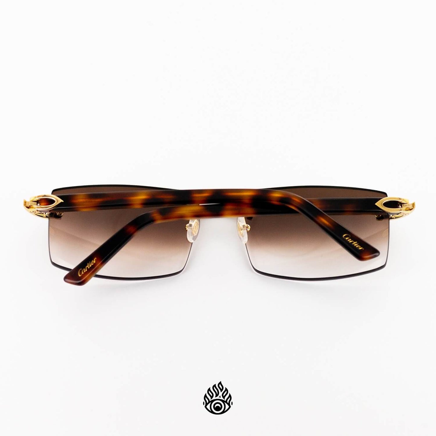 Cartier Tortoise Acetate Glasses with Gold C Decor & Brown Lens