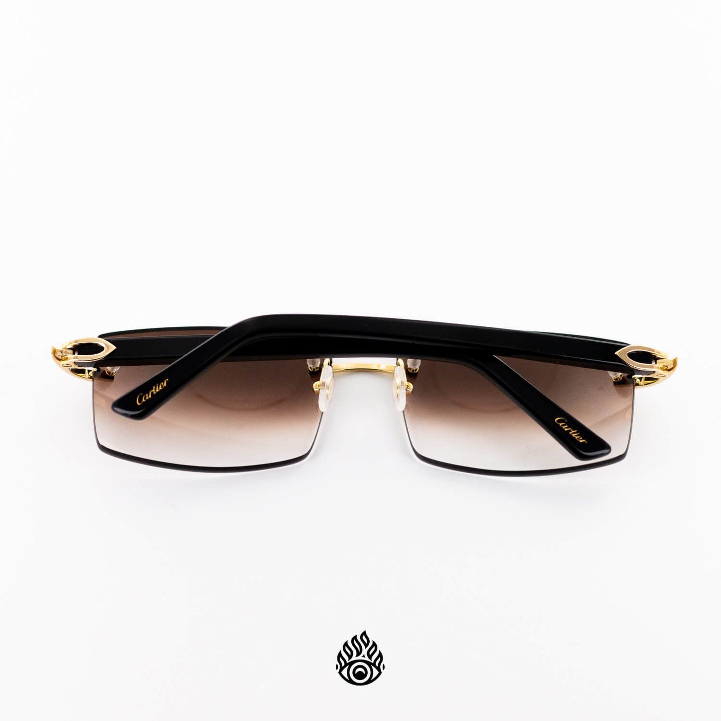 Cartier Black Acetate Glasses with Gold C Decor & Brown Lens