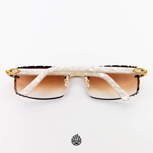 Cartier White Acetate Glasses with Gold C Decor & Honey Brown Lens