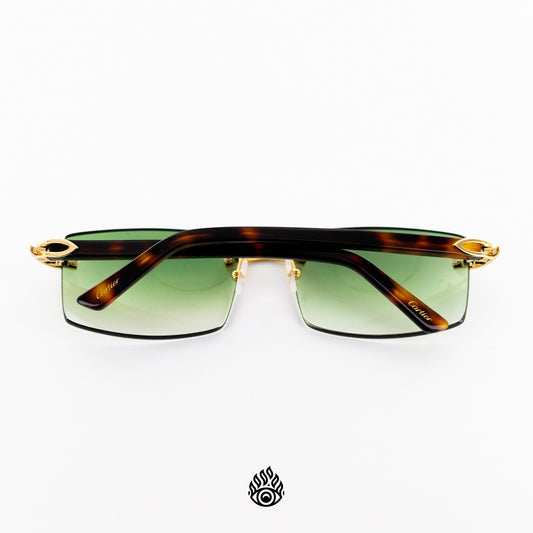 Cartier Tortoise Acetate Glasses with Gold C Decor & Green Lens