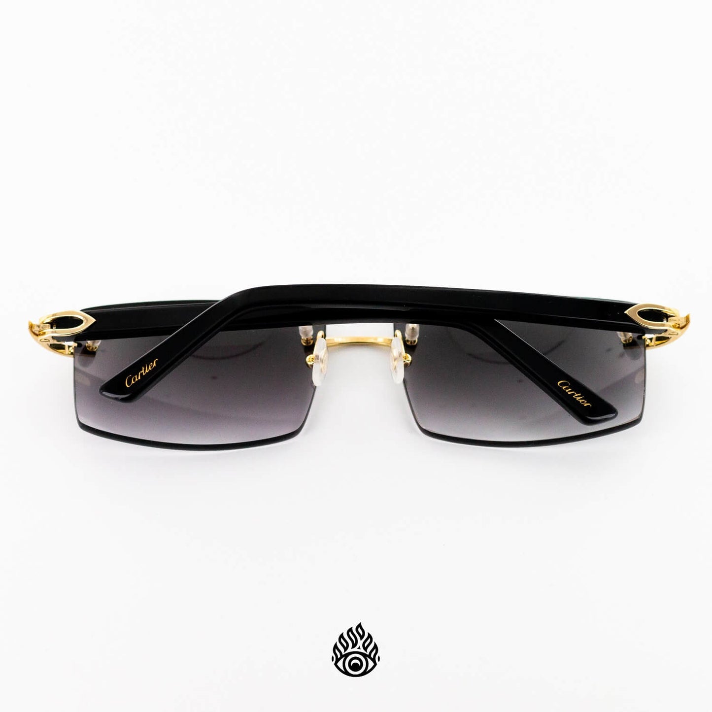 Cartier Black Acetate Glasses with Gold C Decor & Grey Lens