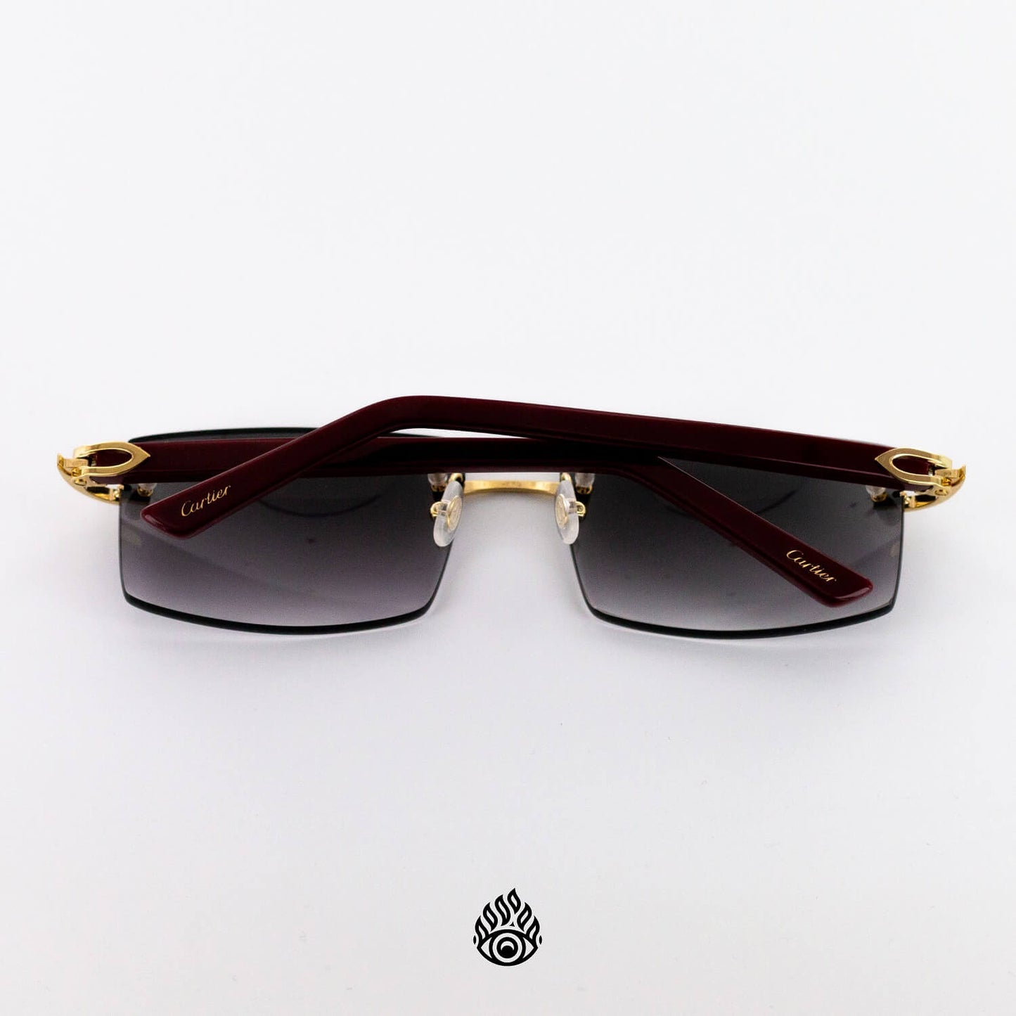 Cartier Red Acetate Glasses with Gold C Decor & Grey Lens