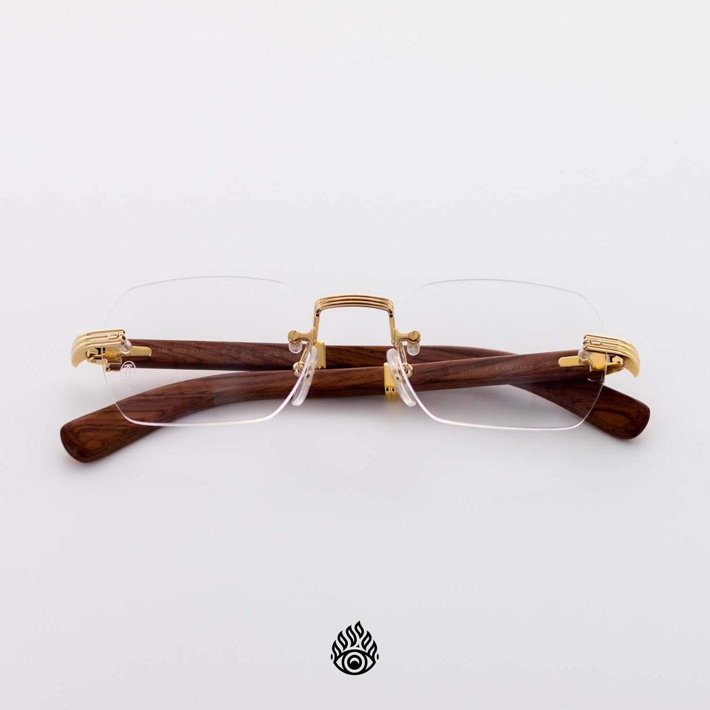 Cartier Bagatelle Wood Glasses, Gold C Decor, Clear Lens CT0377O-002
