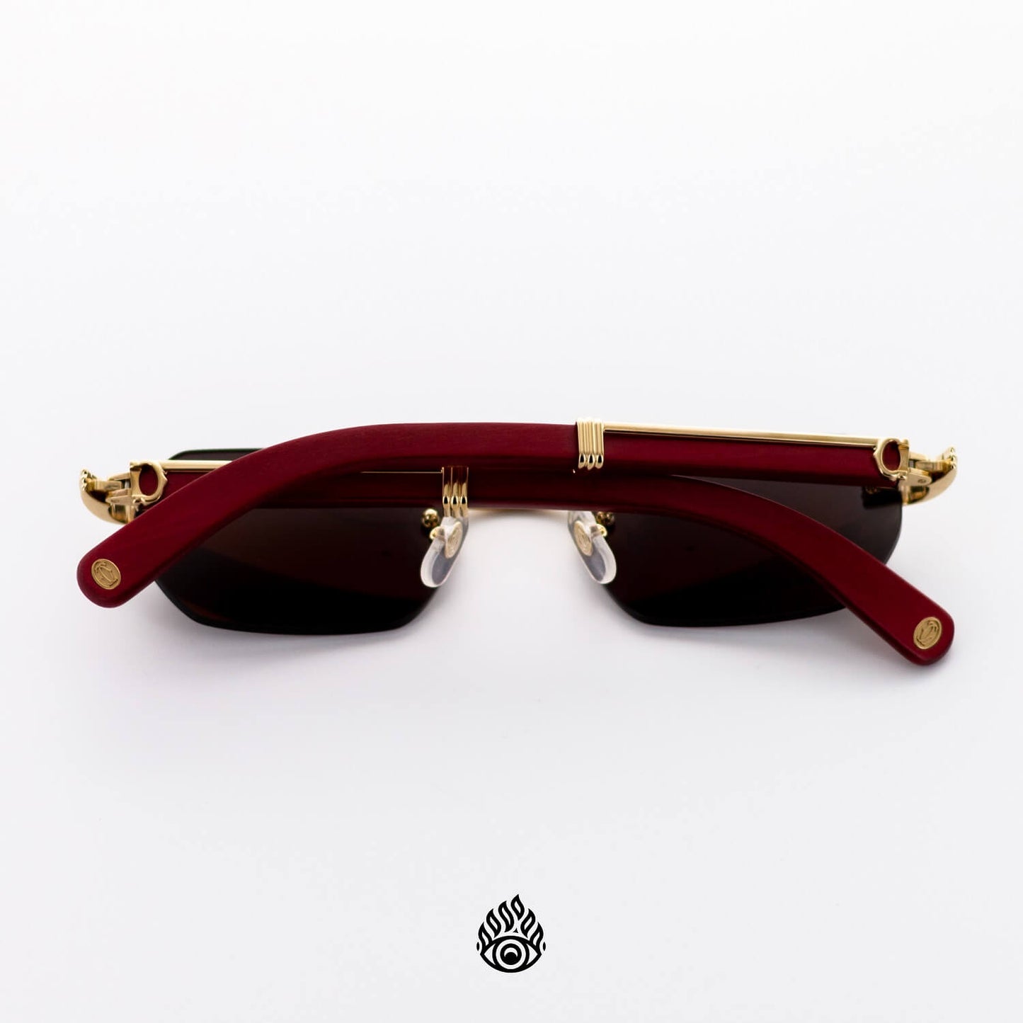 Cartier Bagatelle Red Wood Glasses, Gold C Decor, Black Lens