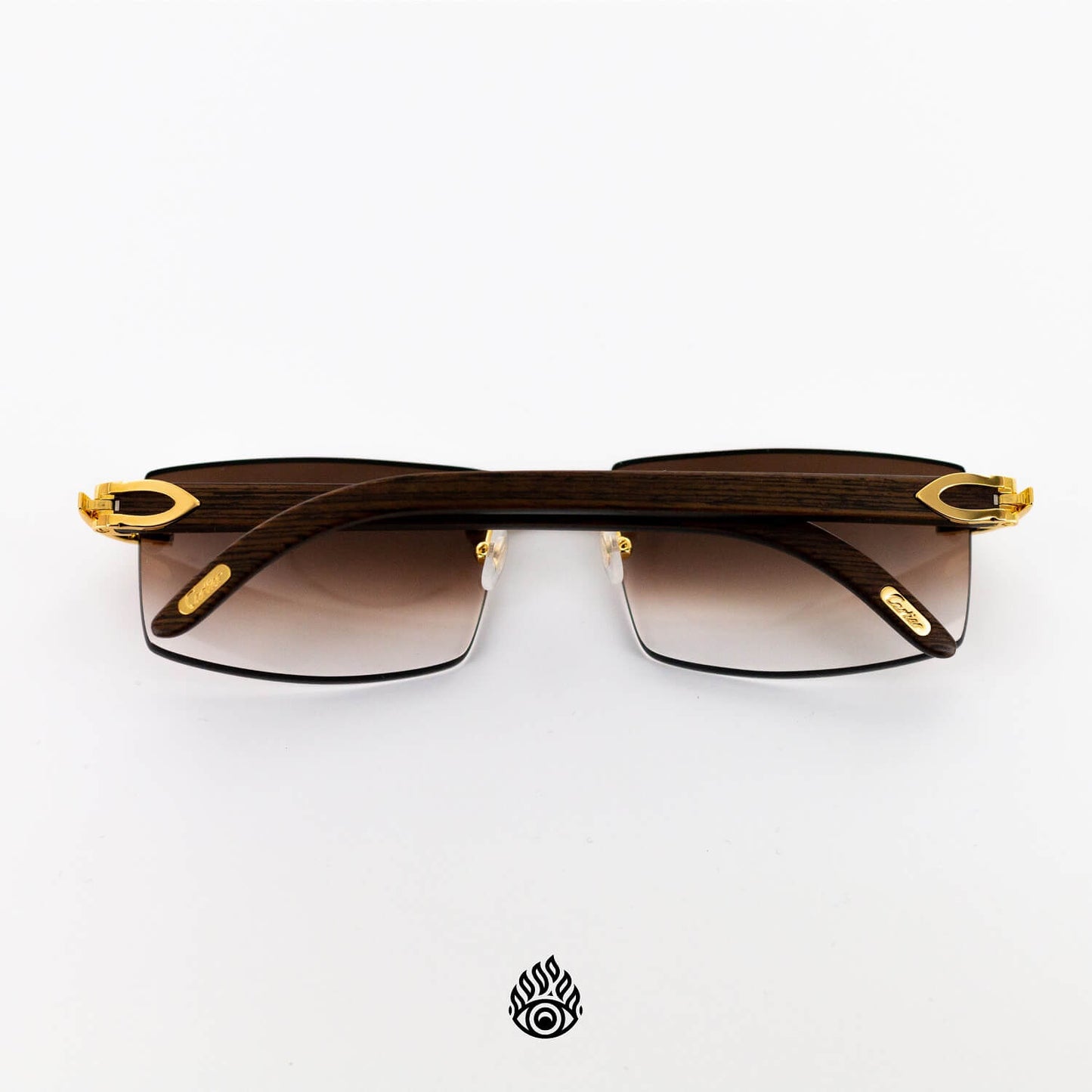 Cartier Dark Wood Glasses with Gold C Decor and Brown Lens