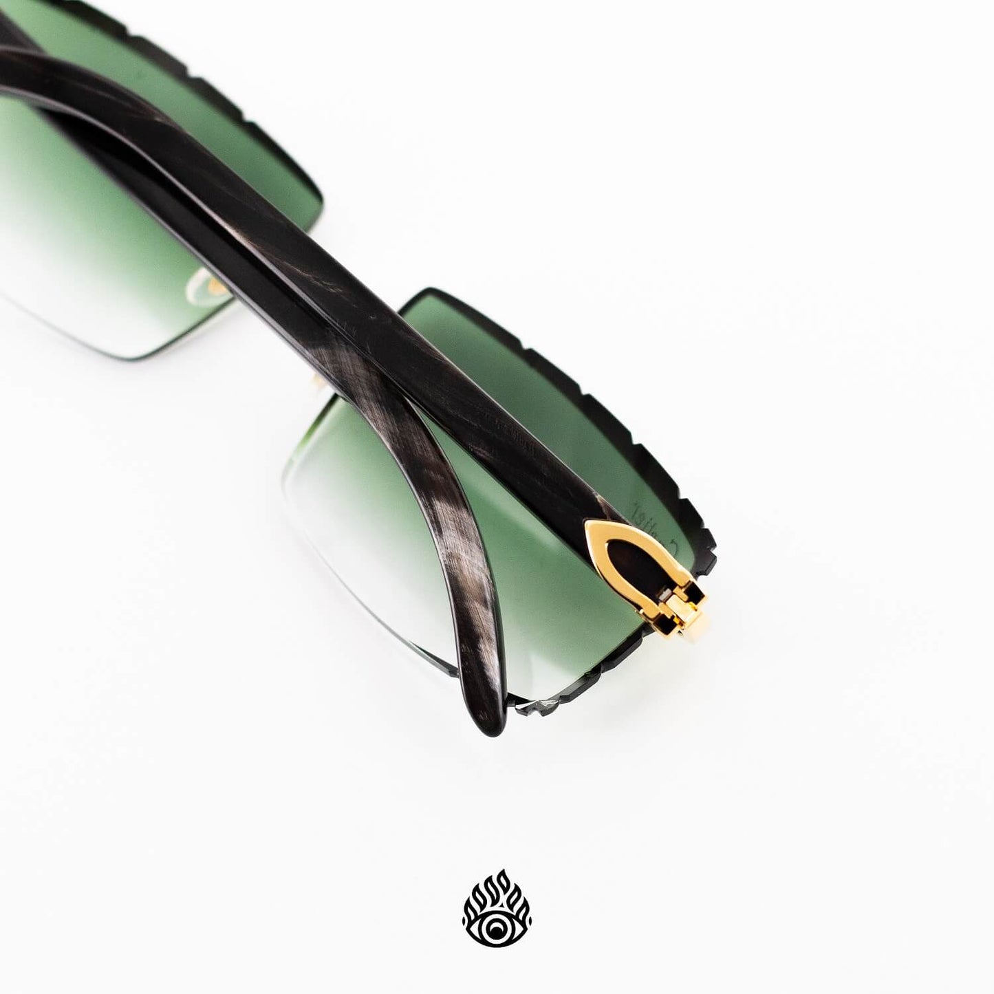 Cartier Black Horn Glasses, Buffs, Gold Detail, Money Green Lens CT0049O-001