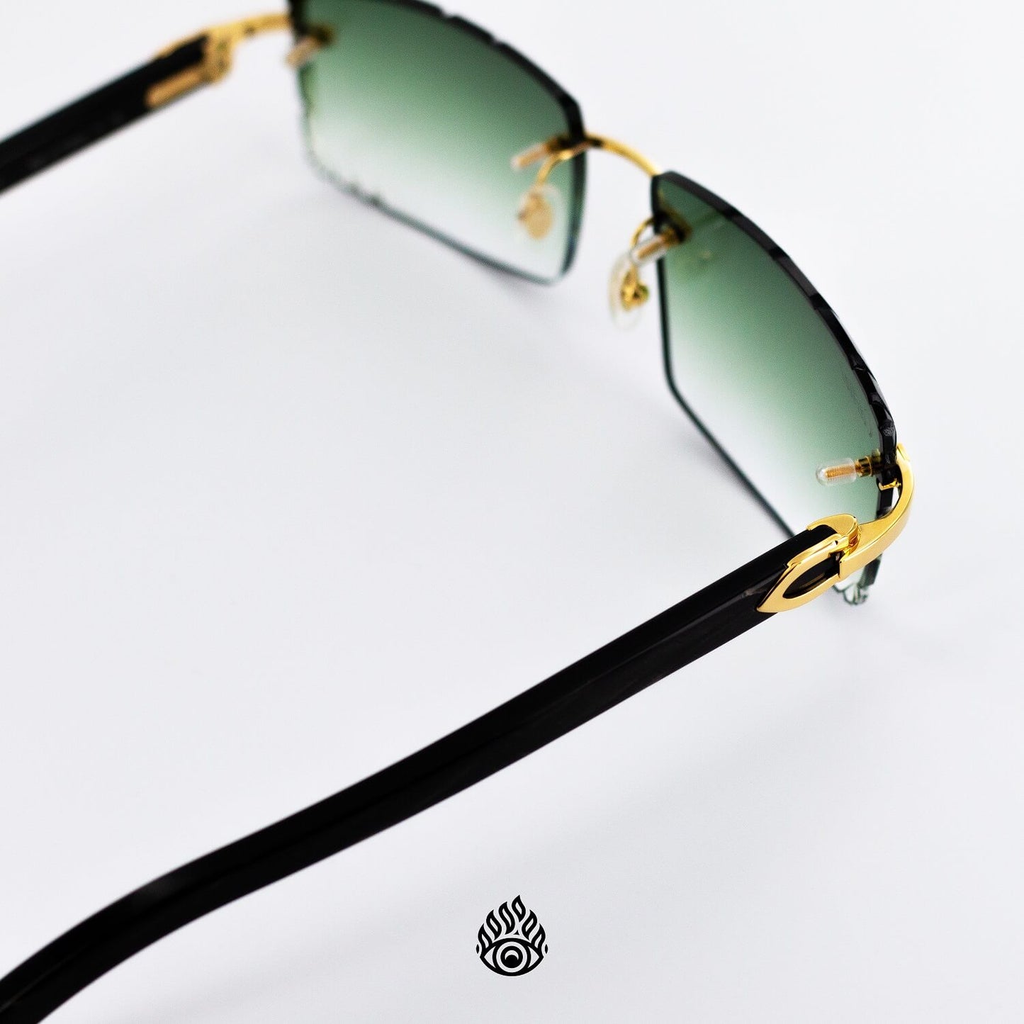 Cartier Black Horn Glasses, Buffs, Gold Detail, Money Green Lens CT0049O-001