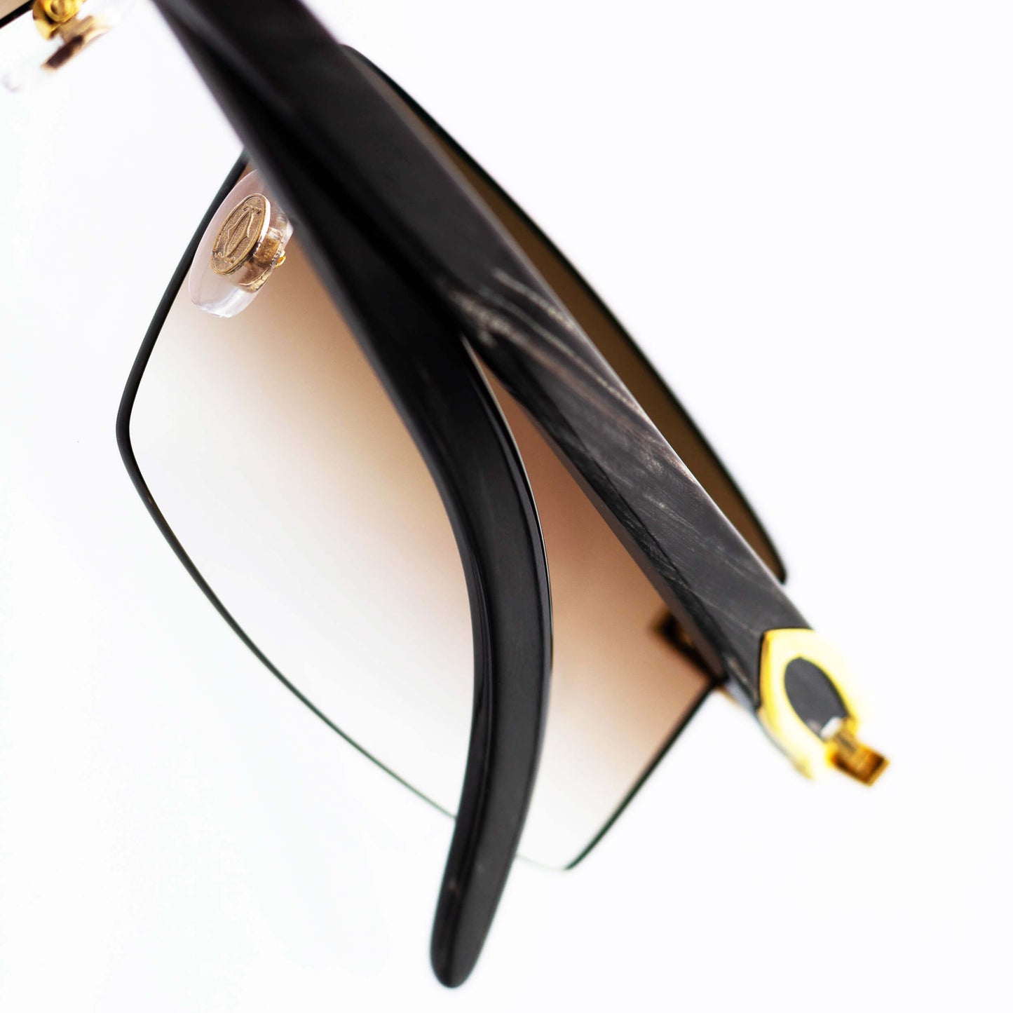 Cartier Black Horn Sunglasses, Gold Detail, Brown Lens CT0049O-001