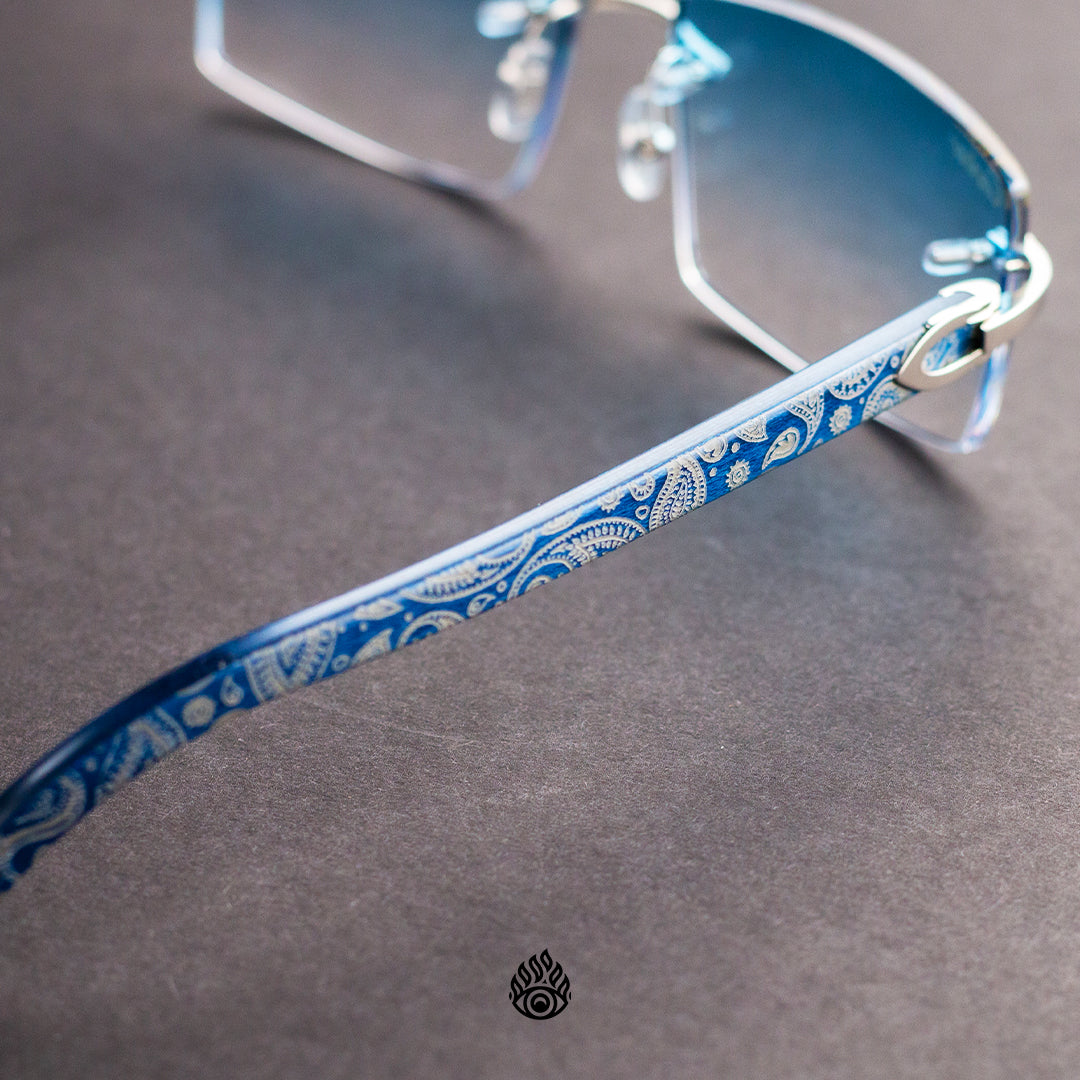 Custom Blue Paisley Wood Glasses