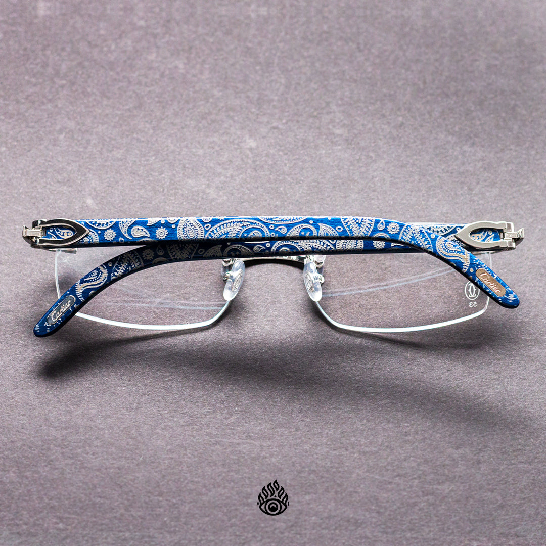 Custom Blue Paisley Wood Glasses