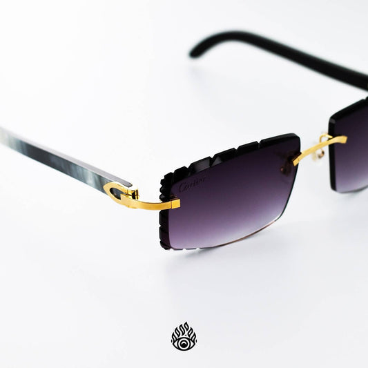 Cartier White Horn Glasses, Gold Detail, Smoke Purple Lens CT0046O-001